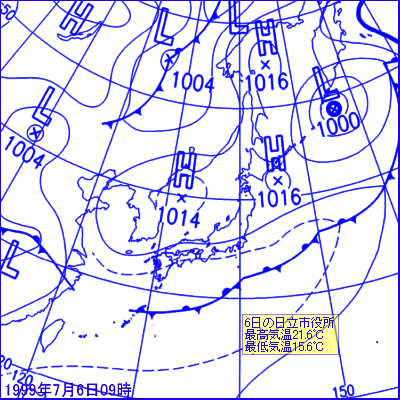 1999年7月6日09時の地上天気図