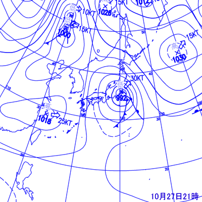 1999年10月27日21時の天気図