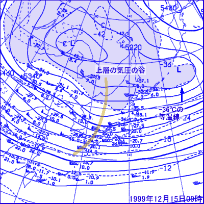 1999年12月15日09時の500hPa面高層天気図