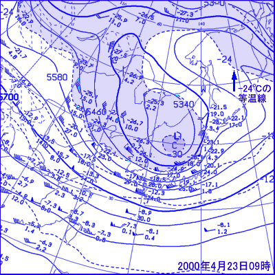 2000年04月23日09時の500hPa面高層天気図