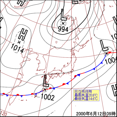2000年06月12日09時の地上天気図