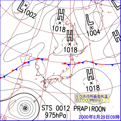 2000年8月29日09時の地上天気図