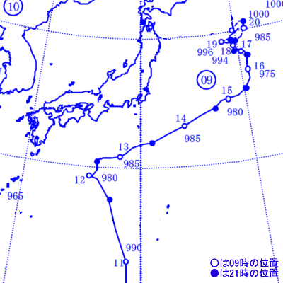 2000年台風第9号の進路図