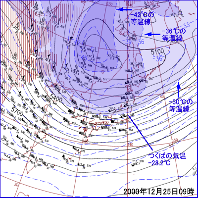 2000年12月25日09時の500hPa面高層天気図