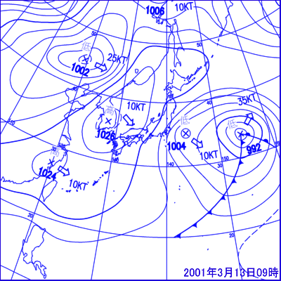 2001年03月13日09時の地上天気図