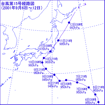2001年台風第15号の経路図