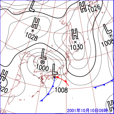 2001年10月10日09時の地上天気図