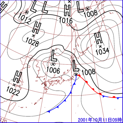 2001年10月11日09時の地上天気図