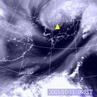 2001年10月11日09時の気象衛星水蒸気画像