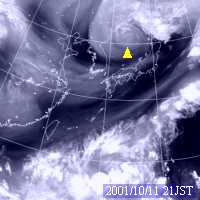 2001年10月11日21時の気象衛星水蒸気画像