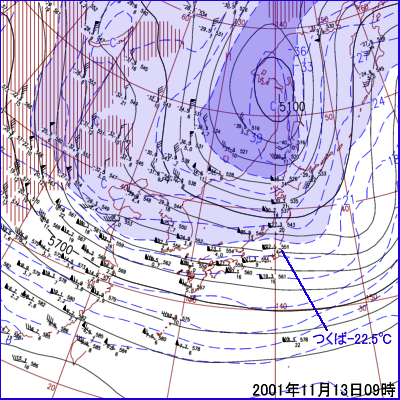 2001年11月13日09時の500hPa面高層天気図
