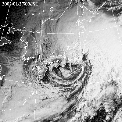 2002年01月27日09時の気象衛星可視画像