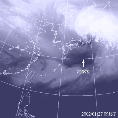 2002年01月27日09時の気象衛星水蒸気画像