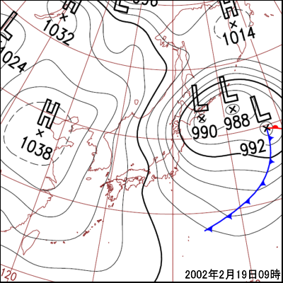 2002年02月19日09 時の地上天気図