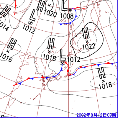 2002年08月12日09時の地上天気図