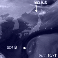 2002年9月11日10時の気象衛星水蒸気画像