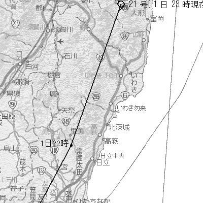 台風第21号の詳細経路図