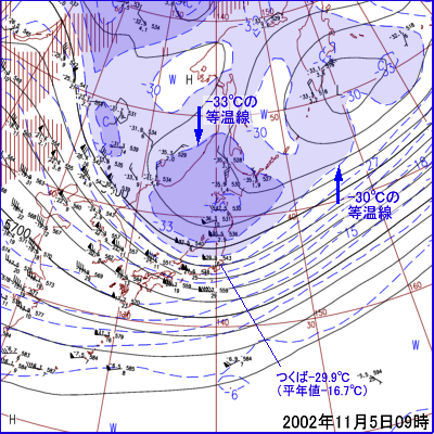 2002年11月5日09時の500hPa面高層天気図