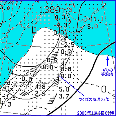 2003年01月03日09時の850ｈPa高層天気図