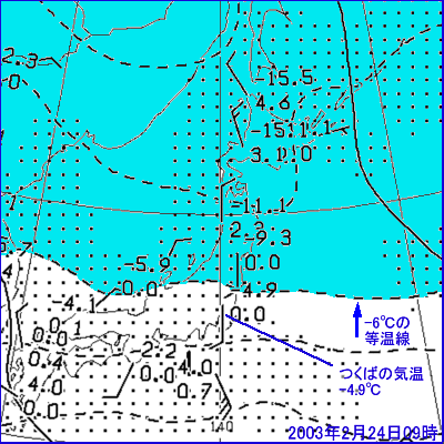 2003年02月24日09時の850ｈPa高層天気図