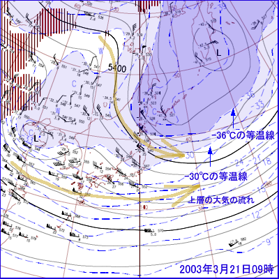 2003年03月21日09時の500ｈPa高層天気図