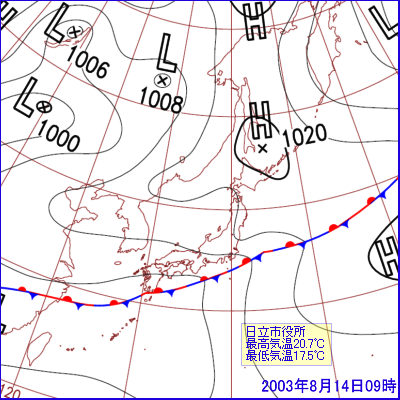 2003年08月14日09時の地上天気図