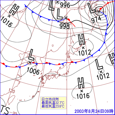 2003年08月24日09時の地上天気図