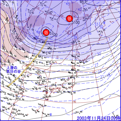 2003年11月24日09時の500hPa面高層天気図
