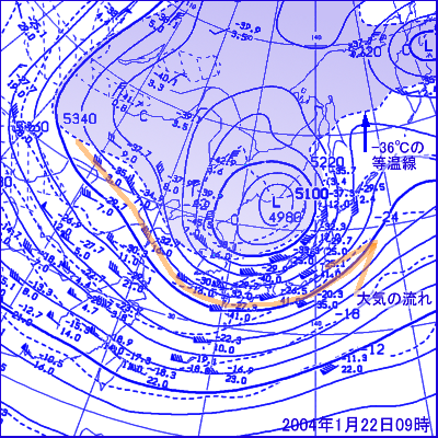2004年01月22日09時の500ｈPa高層天気図