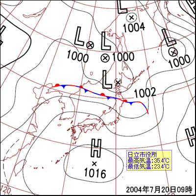 2004年07月20日09時の地上天気図