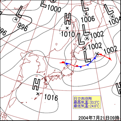 2004年07月21日09時の地上天気図