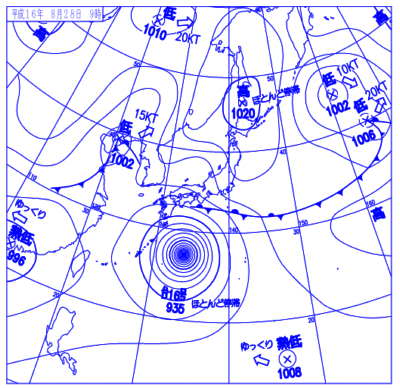 2004年08月28日09時の地上天気図