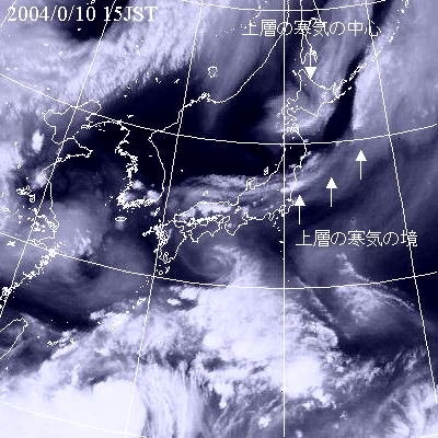 2004年08月10日15時の気象衛星水蒸気画像