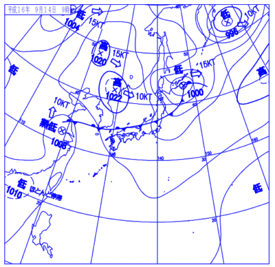 2004年09月14日09時の地上天気図