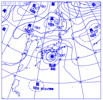 2004年10月09日09時の地上天気図