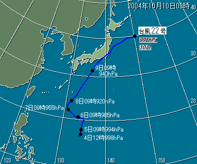 台風第22号の経路図