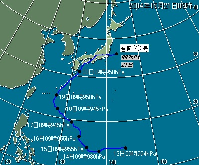 台風第23号の経路図