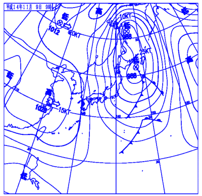 2002年11月09日09時の地上天気図