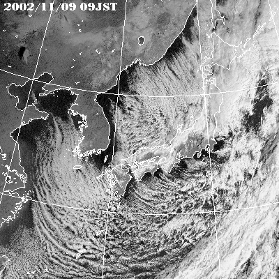 2002年11月09日09時の気象衛星可視画像