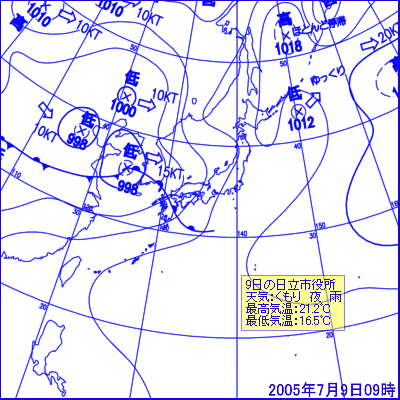 2005年07月09日09時の地上天気図