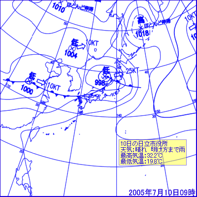 2002年07月10日09時の地上天気図
