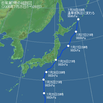台風第7号の経路図