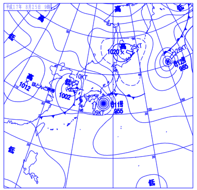 2005年08月25日09時の地上天気図