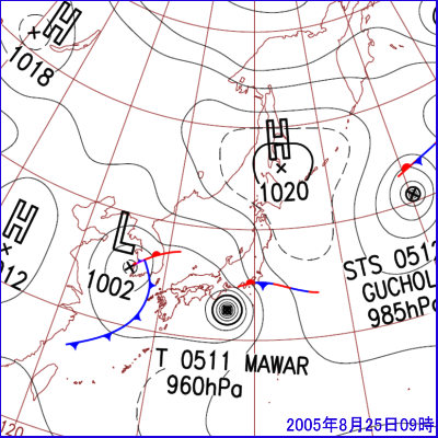 2005年8月25日09時の地上天気図
