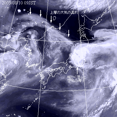 2005年08月10日09時の気象衛星水蒸気画像