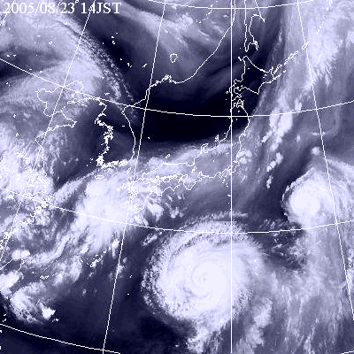 2005年08月23日14時の気象衛星水蒸気画像