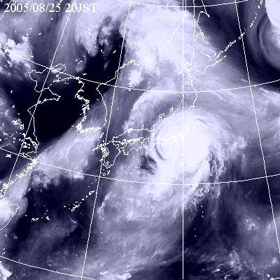2005年08月25日20時の気象衛星水蒸気画像
