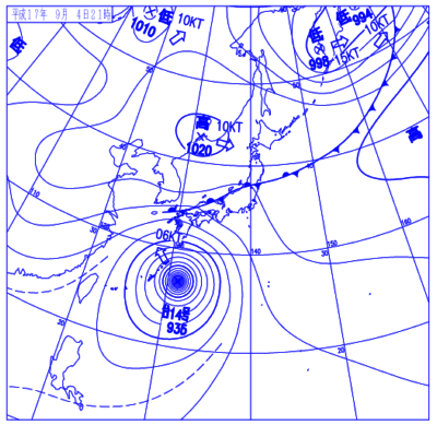 2005年09月04日21時の地上天気図