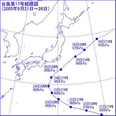 2005年台風第17号経路図