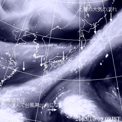 2005年10月09日09時の気象衛星水蒸気画像